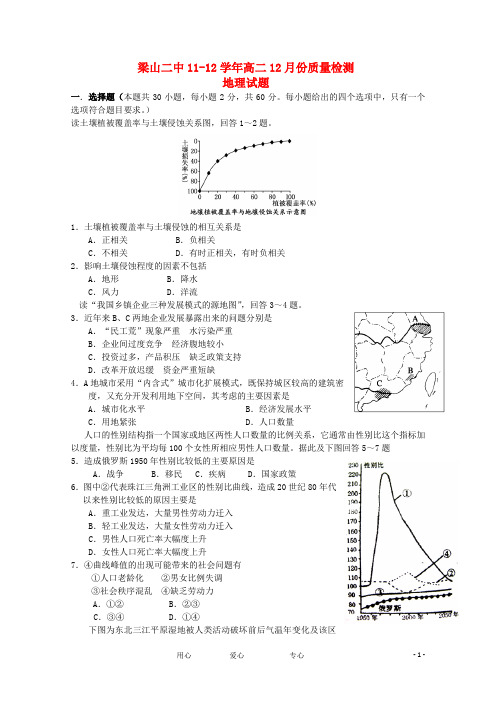 山东济宁梁山二中高二地理12月月考试题