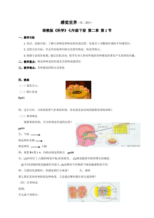 浙教版七年级科学下册教学设计_2.1 感觉世界(第2课时)