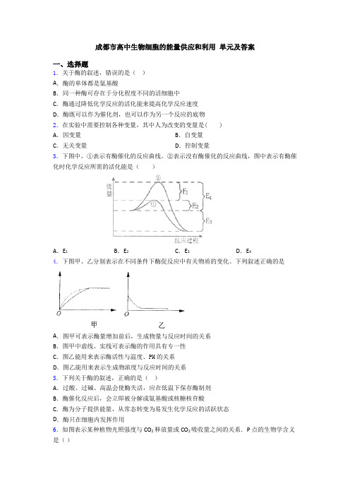 成都市高中生物细胞的能量供应和利用 单元及答案