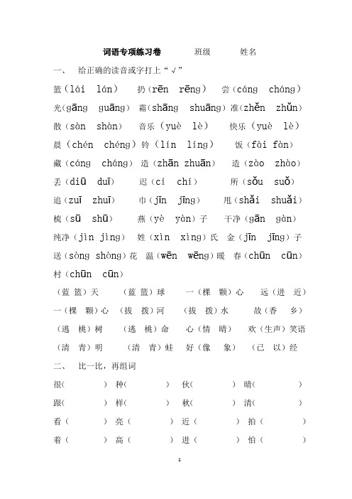 小学语文-词语专项练习卷