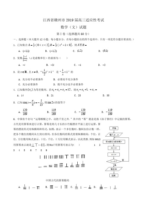 江西省赣州市2019届高三适应性考试数学(文)试题Word版含答案