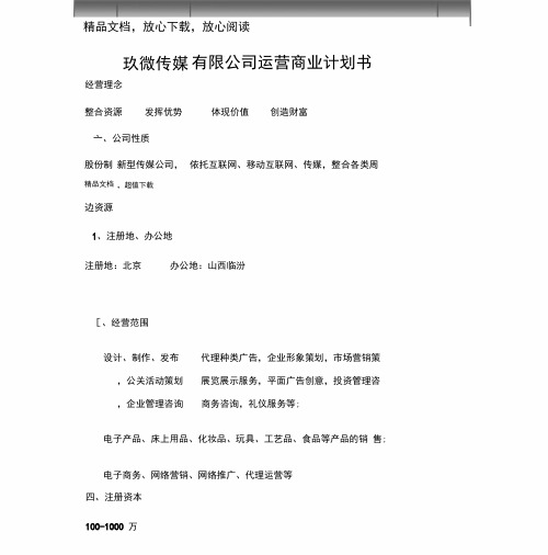 文化传播公司运营商业计划书