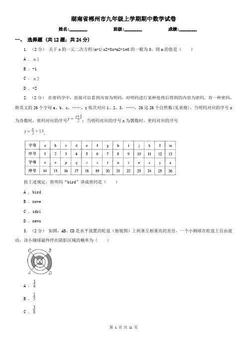 湖南省郴州市九年级上学期期中数学试卷