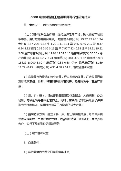 6000吨肉制品加工建设项目可行性研究报告