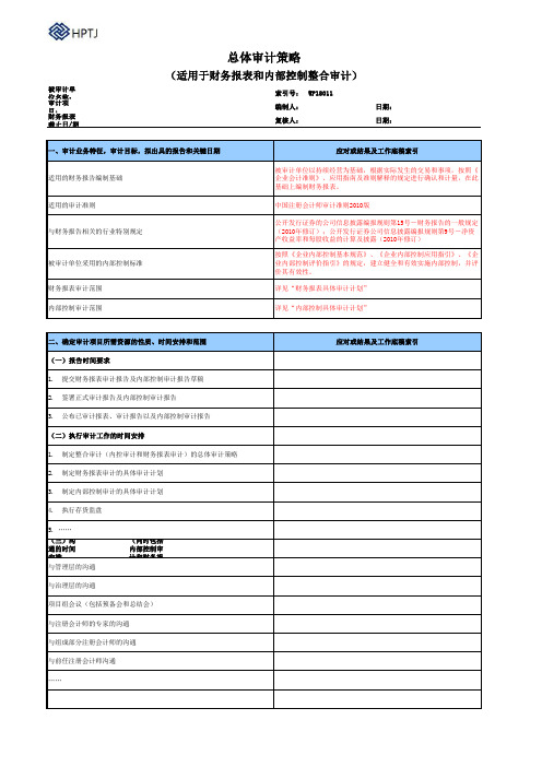 总体审计策略(适用于整合审计)