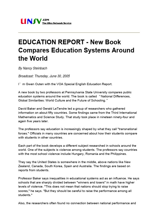 EDUCATION REPORT - New Book Compares Education Systems Around the World