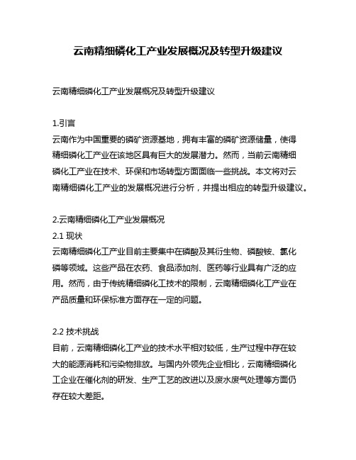 云南精细磷化工产业发展概况及转型升级建议