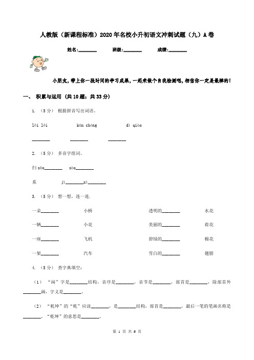 人教版(新课程标准)2020年名校小升初语文冲刺试题(九)A卷