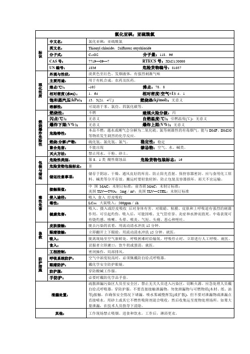 氯化亚砜;亚硫酰氯化学品安全技术说明书MSDS