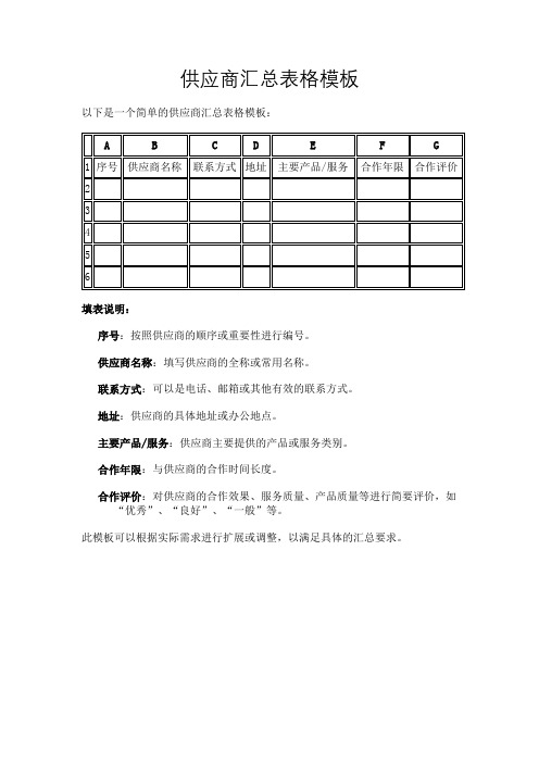 供应商汇总表格模板