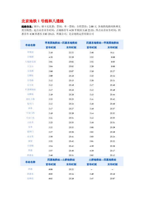 北京地铁列车时刻表(最新)