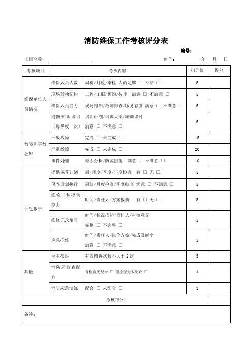 消防维保工作考核评分表