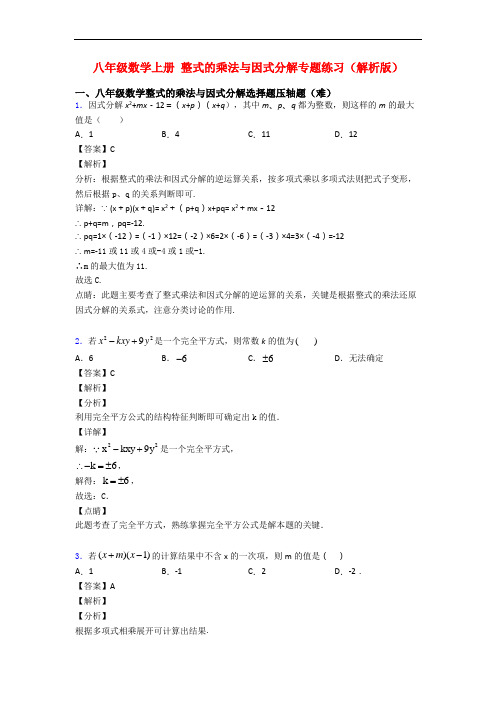 八年级数学上册 整式的乘法与因式分解专题练习(解析版)