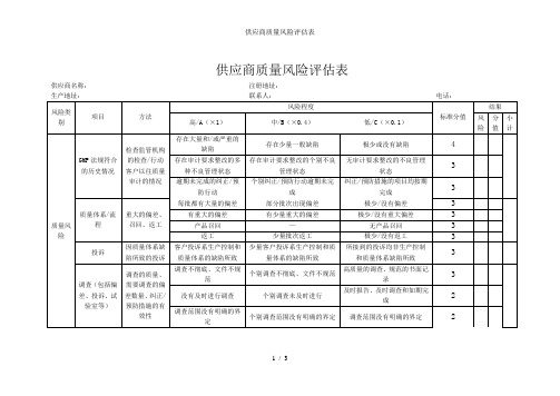 供应商质量风险评估表