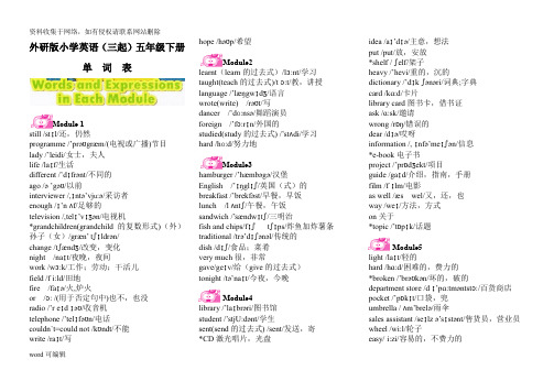 外研版小学英语(三起)五年级下册单词表(含音标)教程文件