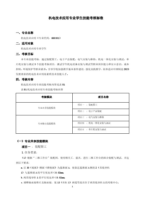 ”教厂实训“模式机电技术应用专业学生技能考核标准