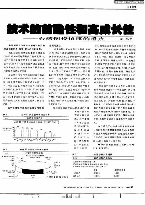 技术的前瞻性和高成长性——台湾创投追逐的重点
