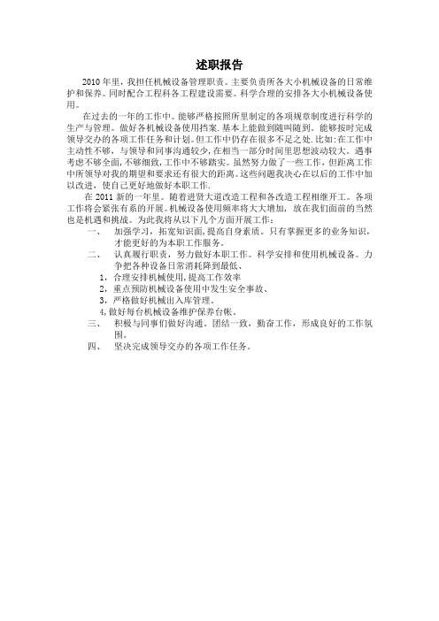 2010年个人工作总结及2011年工作计划