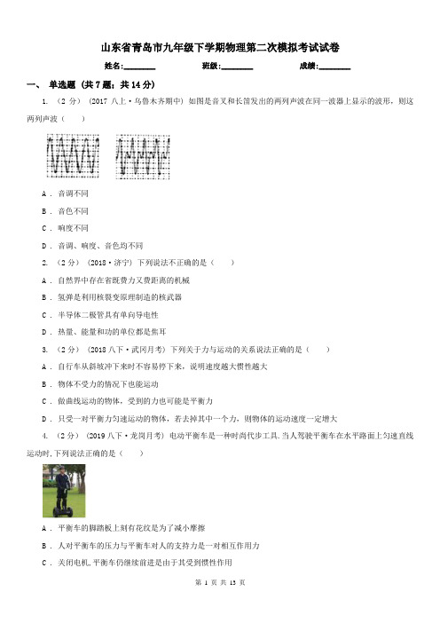 山东省青岛市九年级下学期物理第二次模拟考试试卷