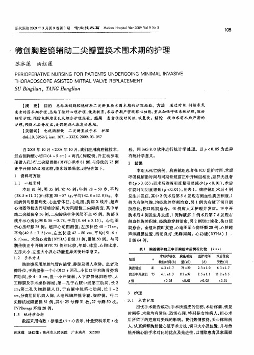 微创胸腔镜辅助二尖瓣置换术围术期的护理