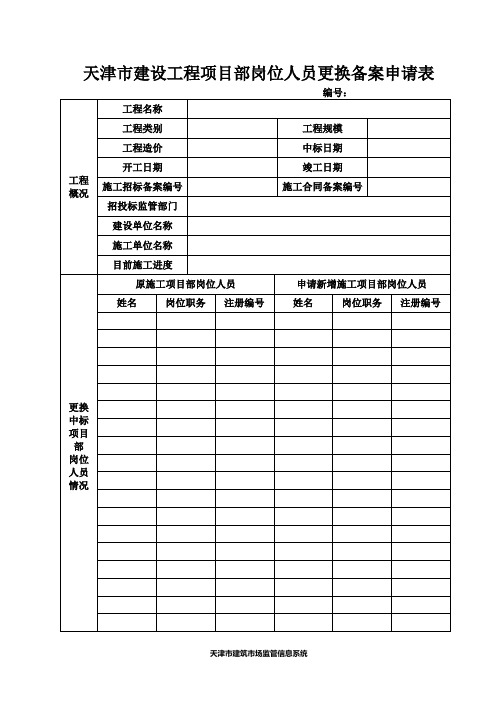 天津建设工程项目部岗位人员解卡申请表