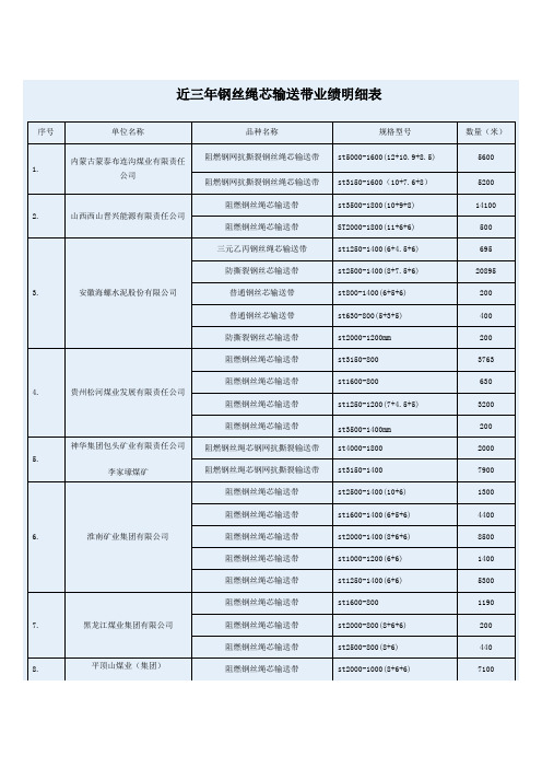 近三年钢丝绳芯输送带业绩明细表