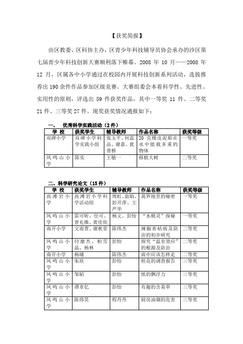 获奖简报