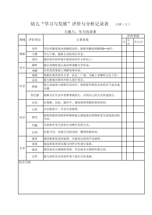 幼儿“学习与发展”评价与分析记录表大班上学期主题六