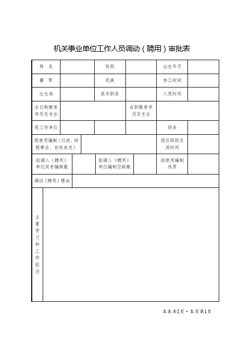 机关事业单位工作人员调动(聘用)审批表