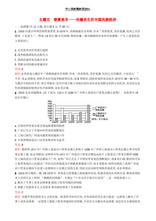 2019高考历史二轮复习精选试题整合练主题五春夏秋冬--夹缝求生的中国民族经济