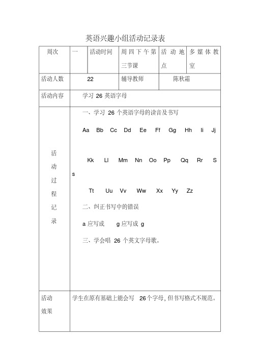 小学英语兴趣小组活动记录