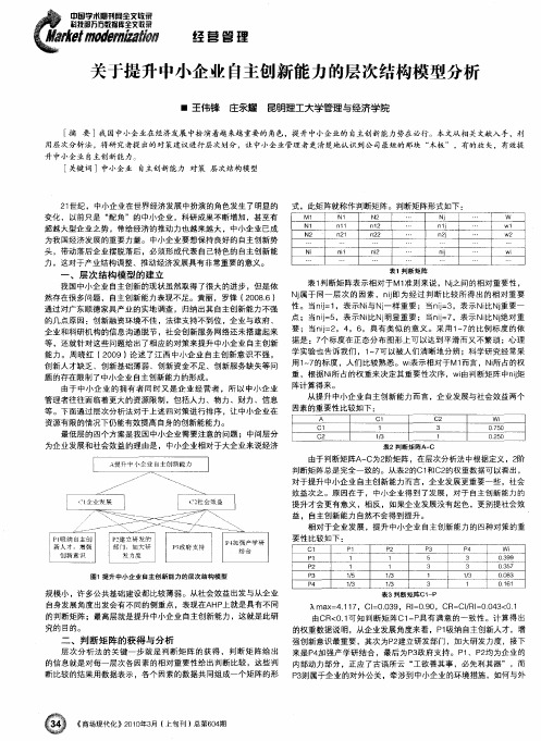 关于提升中小企业自主创新能力的层次结构模型分析