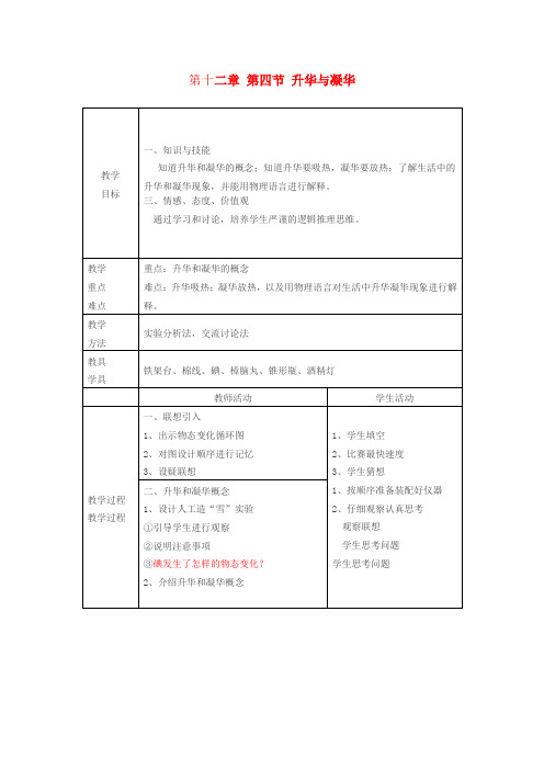 八年级物理上册 第十二章 第四节 升华与凝华教案 新人教版