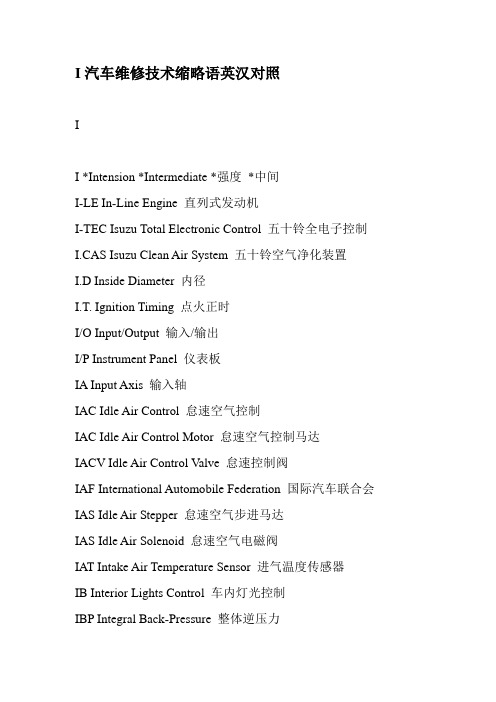 I汽车维修技术缩略语英汉对照