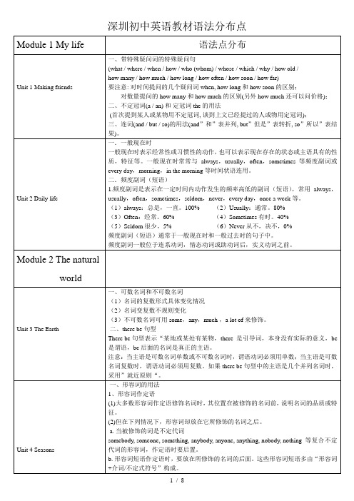 深圳初中英语教材语法点分布