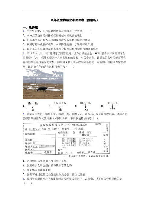 九年级生物结业考试试卷(附解析)