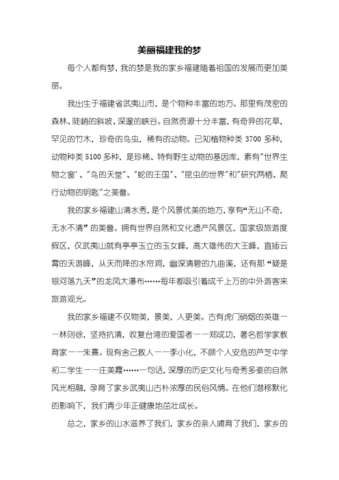 五年级作文：美丽福建我的梦作文600字