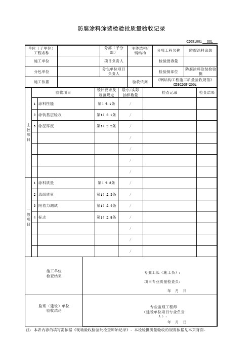 防腐涂料涂装检验批质量验收记录