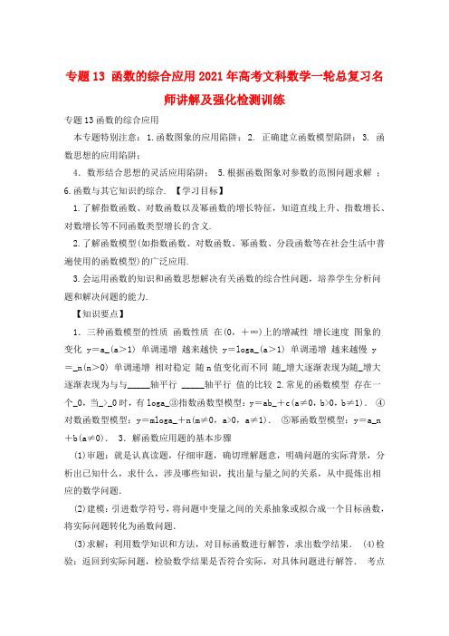 专题13 函数的综合应用2021年高考文科数学一轮总复习名师讲解及强化检测训练 