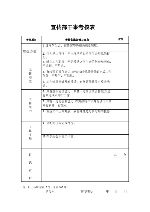 宣传部干事考核表