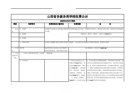 山西省各级各类学校收费公示