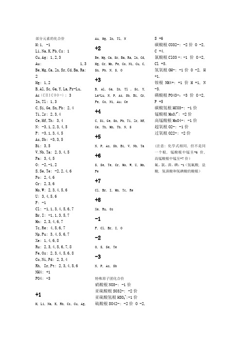 (word完整版)化合价表高中超级详细版口诀