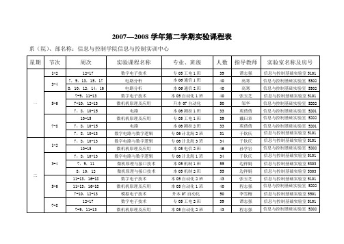 2007—2008学年第二学期实验课程表(精)