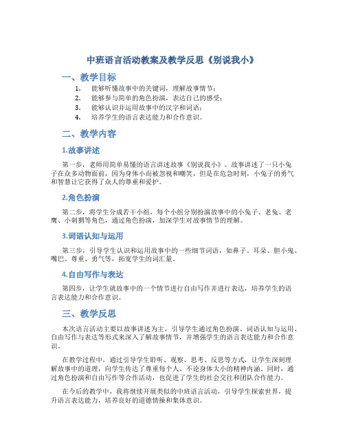 中班语言活动教案及教学反思《别说我小》