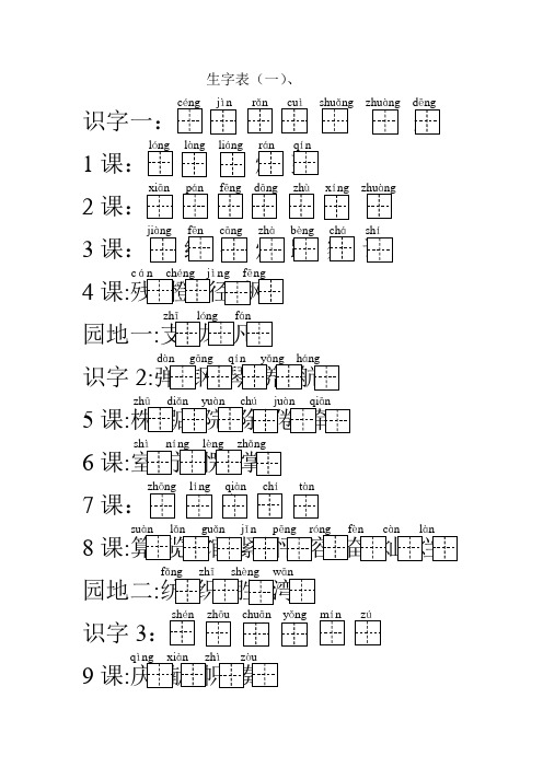 二年级上册生字表加拼音田字格