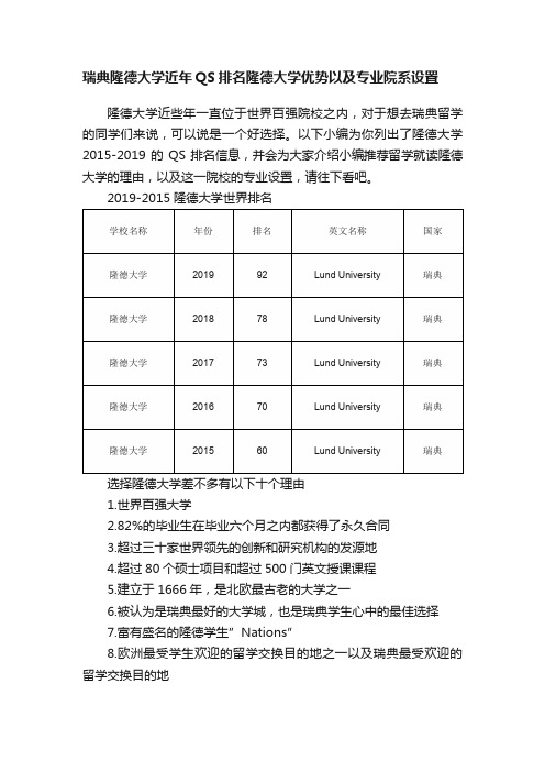 瑞典隆德大学近年QS排名隆德大学优势以及专业院系设置