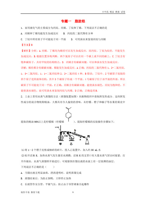 【新】2019年高考化学一轮复习有机合成专题01脂肪烃练习