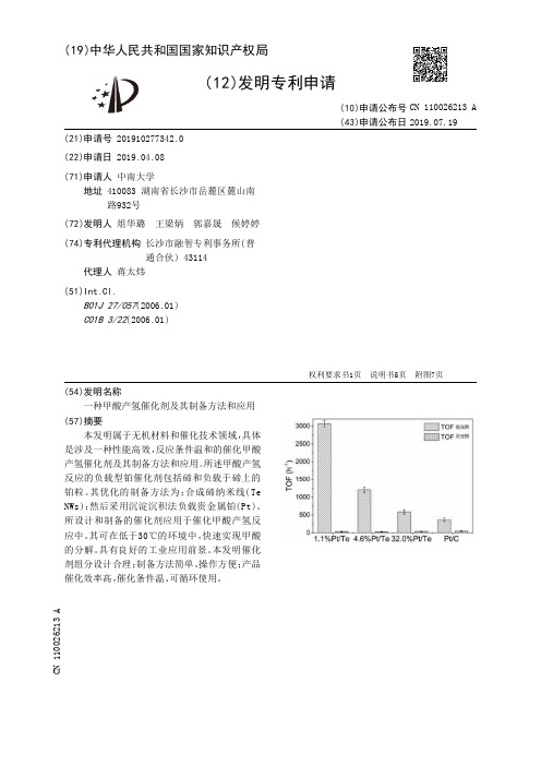 【CN110026213A】一种甲酸产氢催化剂及其制备方法和应用【专利】