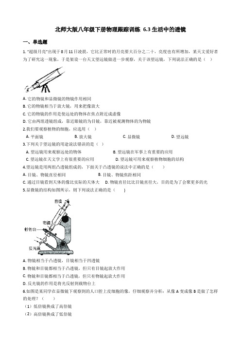 北师大版八年级下册物理跟踪训练 6.3生活中的透镜