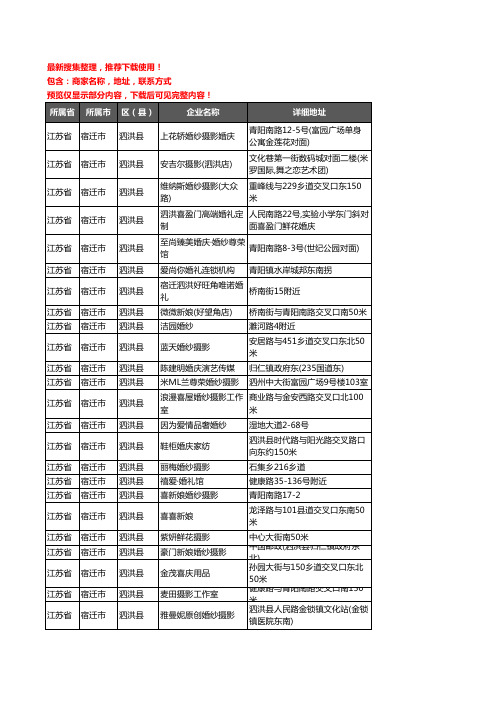 新版江苏省宿迁市泗洪县婚庆公司企业公司商家户名录单联系方式地址大全68家